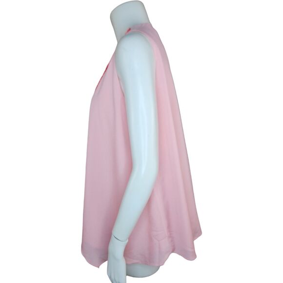 TBAGS LA Sleeveless V-Neck Beaded Front Draped Blouse Top Pink Medium $198 NWT - Picture 5 of 16